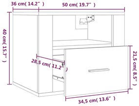 Mesas de cabeceira de parede 2 pcs 50x36x40 cm preto