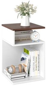 Conjunto de 2 mesas laterais em formato de S para espaços pequenos com 2 compartimentos abertos - Nogueira