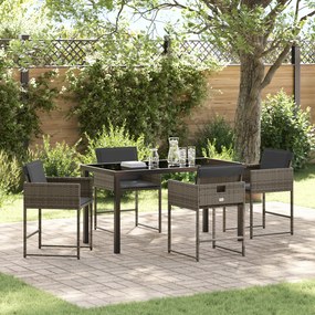 vidaXL Conjunto de Jantar 5 Peças com Almofadas Cinza Rattan PE