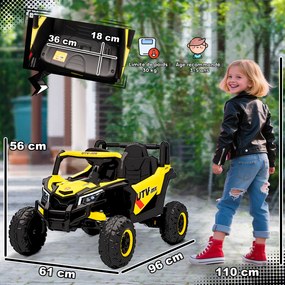 Carro elétrico infantil UTV de 12 V, buggy elétrico infantil com controlo remoto, 96 x 61 x 56 cm, amarelo