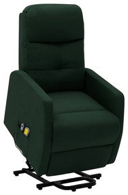 vidaXL Poltrona elevatória de massagens tecido verde-escuro