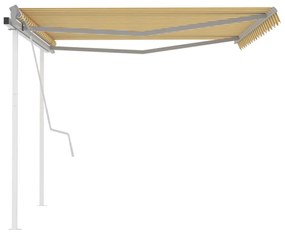 Toldo retrátil manual com postes 4,5x3,5 m amarelo e branco