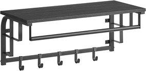 VASAGLE Appendiabiti da Parete, Mensola da Muro con 5 Ganci Rimovibili, Mensola da Parete, Barra Attaccapanni, para Ingresso Camera da Letto Soggiorno, Grigio Antracite e Nero LCR012B13