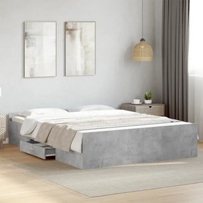 vidaXL Estrutura de cama c/ gavetas derivados de madeira cinza-cimento