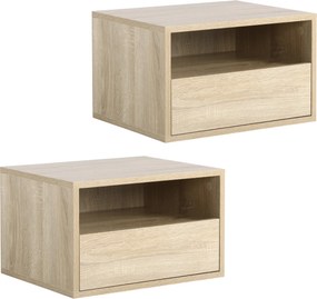 Conjunto de 2 mesas de cabeceira de parede 45 x 35 x 27,5 cm - painéis de aglomerado com acabamento em carvalho claro