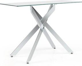 Mesa Consolal 115 x 45 x 78 cm com Tampo Temperado e Pernas de Metal para Sala ou Hall Entrada Prateada