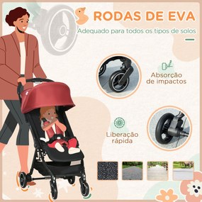 Carrinho de Bebé Dobrável Carrinho de Bebé de 0-36 Meses Carga 15kg com Encosto Reclinável Apoio para os Pés Ajustável e Estrutura de Alumínio 82x51x1