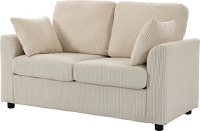 Sofá de 2 lugares pequeno 144 L x 76 P x 89 A cm em veludo canelado, sofá de sala de 144 cm com assento largo estofado, 2 almofadas, bege