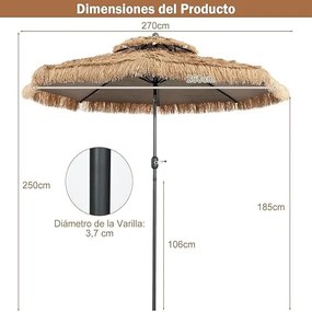 Guarda-sol havaiano de 2,47 m em palha PE dobrável com teto duplo SEM BASE Natural
