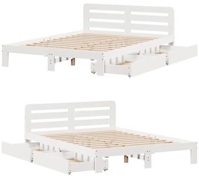 Cama sem colchão 135x190 cm madeira de pinho maciça branco