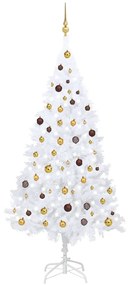Árvore de Natal artificial + luzes LED e bolas 210cm PVC branco