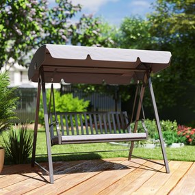 Baloiço de Jardim para 3 Pessoas Banco Baloiço com Toldo Ajustável Almofada e Estrutura de Aço 205x133x181 cm Cinzento