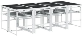 9 pcs conj. de jantar p/ jardim c/ almofadões textilene branco