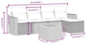 6 pcs conjunto de sofás p/ jardim com almofadões vime PE bege