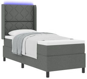 Cama Box Spring vidaXL com Colchão e LED Cinza Escuro 90x190 cm Tecido