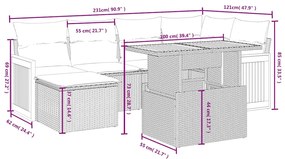 7 pcs conjunto de sofás p/ jardim c/ almofadões vime PE preto