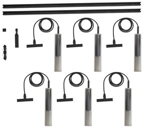 Sistema de iluminação de trilho moderno preto com 6 candeeiros suspensos pretos com vidro fumado 1 fase - Slimline Loyce