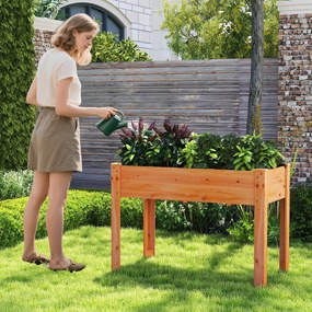 Floreira jardim elevada para plantas em madeira com orifícios de drenagem e espaços para frutas, legumes e ervas aromáticas Castanho avermelhado