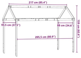 Telhado cama infantil 217x95,5x159 cm pinho maciço castanho-mel