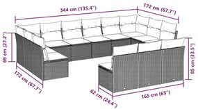 13 pcs conjunto sofás p/ jardim c/ almofadões vime PE castanho