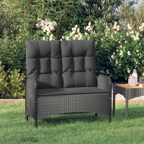 vidaXL Banco de jardim reclinável com almofadões 107 cm vime PE preto