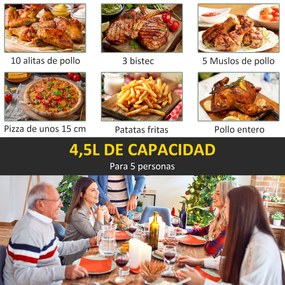 HOMCOM Fritadeira sem Óleo 4,5L Fritadeira de Ar Quente 1500W com 8 Programas Temporizador Temperatura Ajustável Desligamento Automático e Cesta Antiaderente 35,5x28x33,8cm Preto