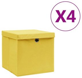 Caixas de arrumação com tampas 4 pcs 28x28x28 cm amarelo