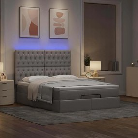 Estrutura de cama otomana com colchão tecido cinzento 140x200cm