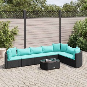 8 pcs conjunto sofás de jardim com almofadões vime PE preto