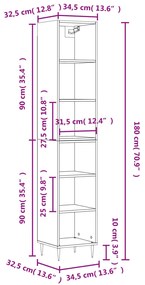 Armário alto 34,5x32,5x180 cm derivados de madeira sonoma cinza