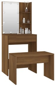 Conjunto toucador com LEDs madeira processada sonoma castanho