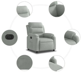 Poltrona reclinável elétrica veludo cinzento-claro