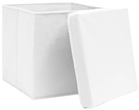Caixas de arrumação com tampas 10 pcs 32x32x32 cm tecido branco