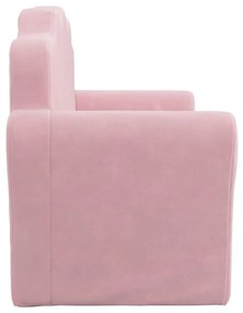 Sofá-cama infantil de 2 lugares pelúcia macia rosa