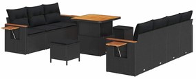 Conjunto de Sofá de Jardim de 10 Peças com Almofadas Preto Rattan Poli
