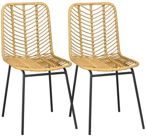 HOMCOM Conjunto de 2 Cadeiras Sala de Jantar de Vime Sintético com Pés de Aço Carga 120 kg 44x58x85 cm Madeira e Preto