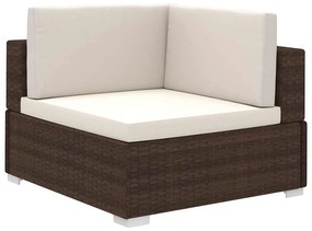 8 pcs conjunto lounge jardim c/ almofadões vime PE castanho