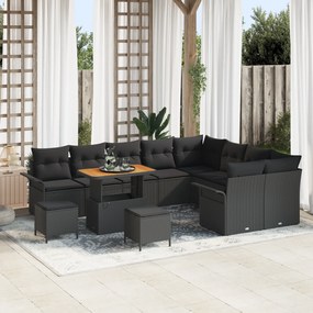 Conjunto de Sofá de Jardim vidaXL de 12 Peças com Almofadas Preto Vime