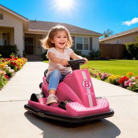 Carro de choque infantil de 6 V, rotação de 360°, música, buzina, arranque suave, 2,5 km/h, para crianças dos 2 aos 4 anos, 74 x 53 x 48 cm, rosa