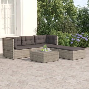 vidaXL 5 pcs conjunto lounge de jardim c/ almofadões vime PE cinzento