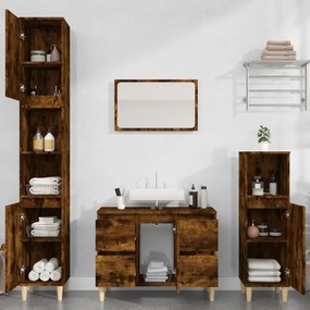 vidaXL 3 pcs conjunto de móveis WC madeira processada carvalho fumado