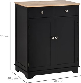 Móvel de sala de estar com armários, 2 gavetas e prateleiras ajustáveis, 68 x 40,3 x 85 cm, preto e madeira natural