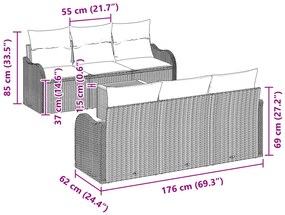 Conjunto de Sofás de Jardim de 7 Peças com Almofadas Preto Rattan Poli