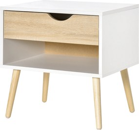 Mesa de Cabeceira, 50 x 39 x 51 cm, Design Escandinavo, Branco e cor Madeira Natural