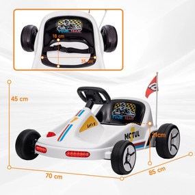 Kart Elétrico 6V  para Crianças acima de 3 Anos com Música Luz Buzina Cinto de Segurança Carga 50 kg  85x70x45 cm Branco