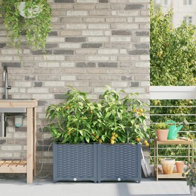 Plantadores de Jardim vidaXL com Sistema de Irrigação 2 pcs Cinza Claro
