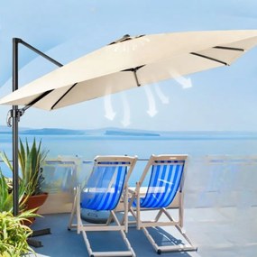 Guarda-sol 300 cm para jardim com manivela, 3 inclinações, rotação de 360°, 8 varas, base cruzada Bege