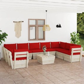 vidaXL 10 pcs conjunto lounge de paletes + almofadões madeira de abeto