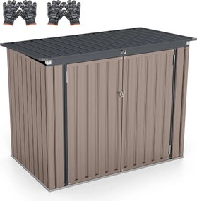 Abrigo Jardim com fechadura e aberturas duplas, 2 portas, estrutura em metal para pátio, 172 x 95,5 x 130 cm, cinzento claro