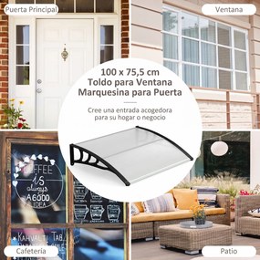 Toldo Exterior para Portas e Janelas, 100,5 x 76 x 23 cm, Estrutura com Barras Metálicas, Transparente